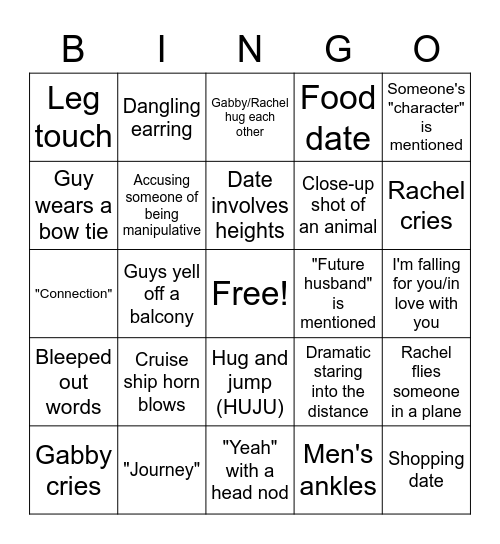 The Bachelorettes Bingo Card