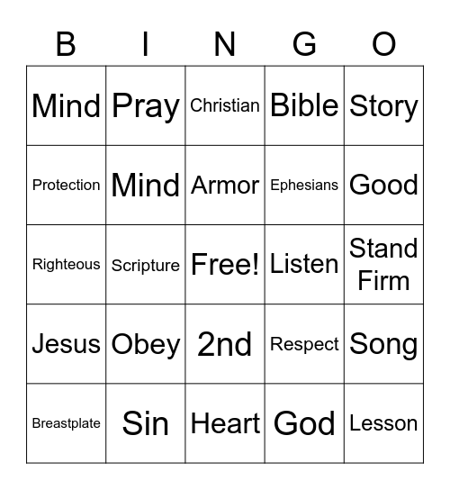 Breastplate of Righteousness Bingo Card