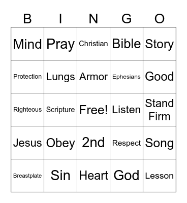 Breastplate of Righteousness Bingo Card
