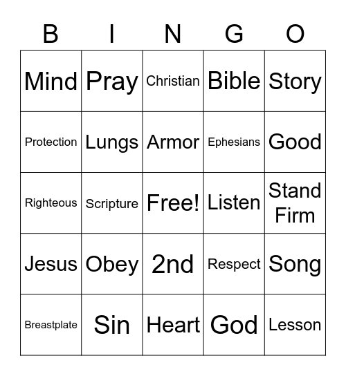 Breastplate of Righteousness Bingo Card