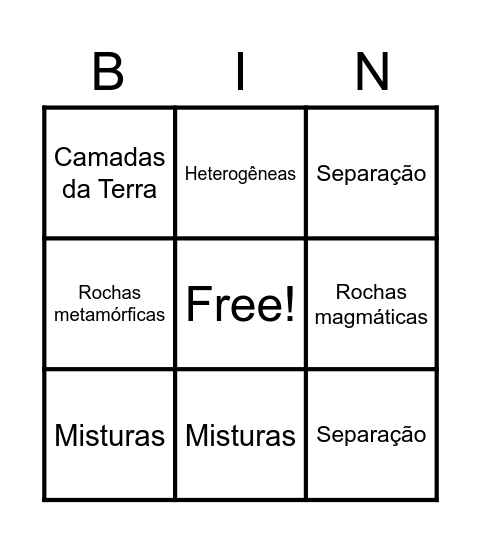 Bingo 6º ano Bingo Card