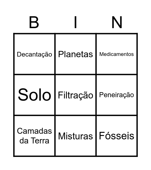 Bingo 6º ano Bingo Card