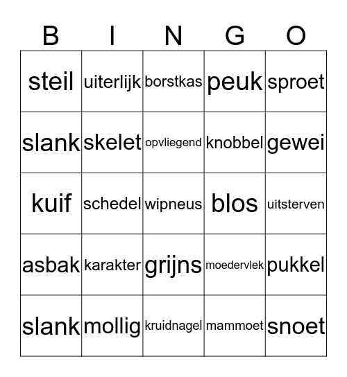 Bingo eenheid 1 en 2 Bingo Card