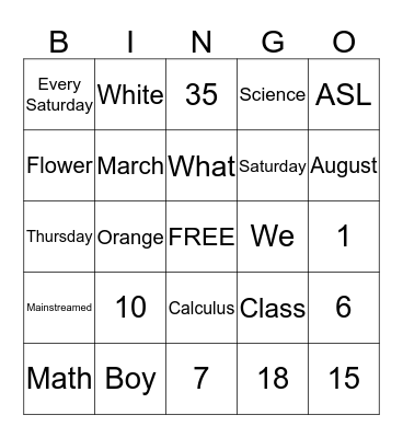 ASL Bingo Card