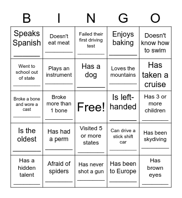 Get to know your coworker Bingo Card