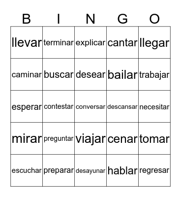 -AR Verbs Bingo Card
