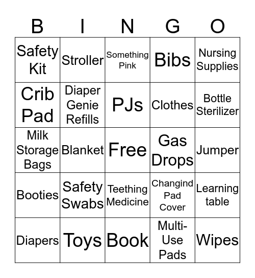 Janell's Baby Shower Bingo Card