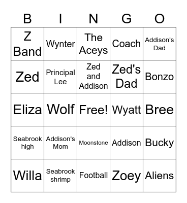 Zombies Bingo Card
