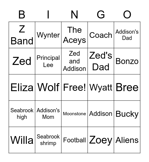 Zombies Bingo Card