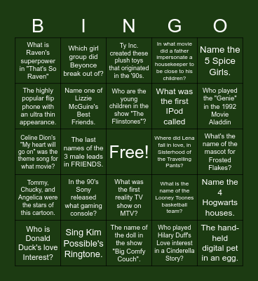Care "Coming of Age" Bingo Card