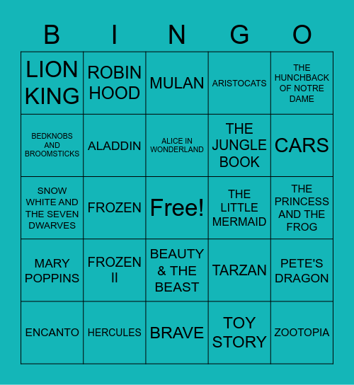 DISNEY BINGO Card