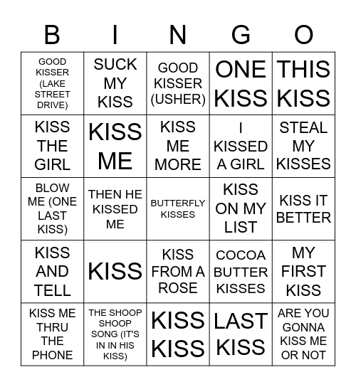 KISS Bingo Card