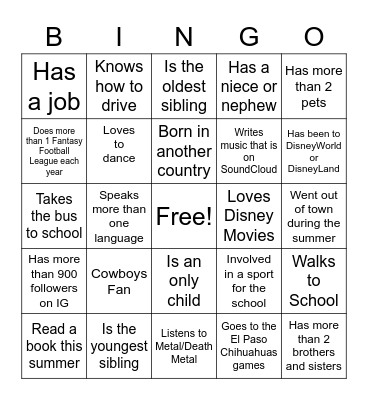 Human Bingo Card