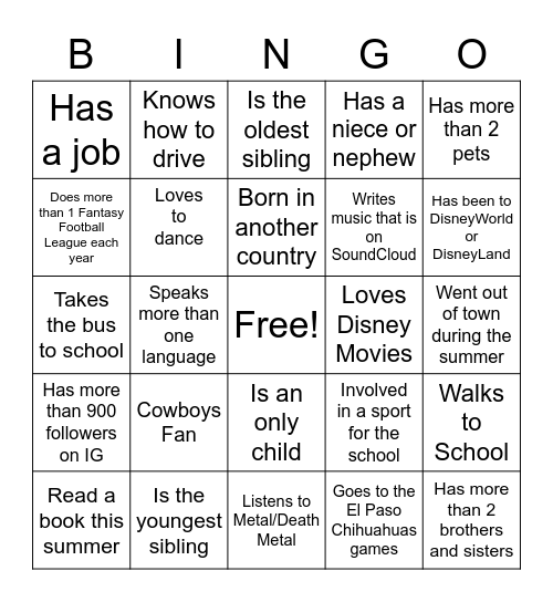 Human Bingo Card