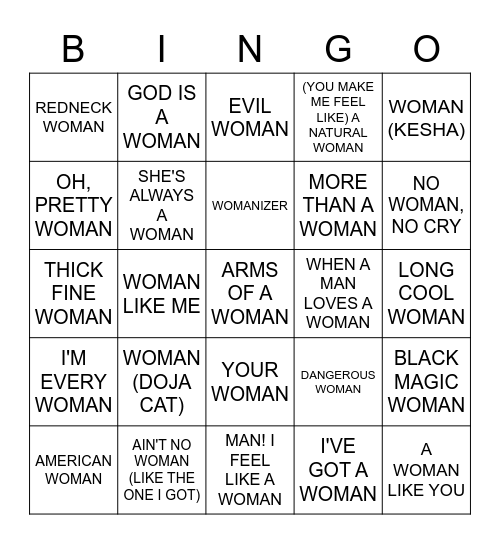 WOMAN Bingo Card