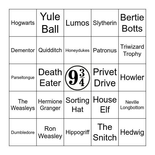 Harry Pottery Night Bingo Card