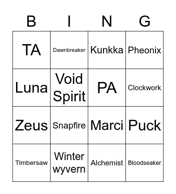 Dota Bingo Card
