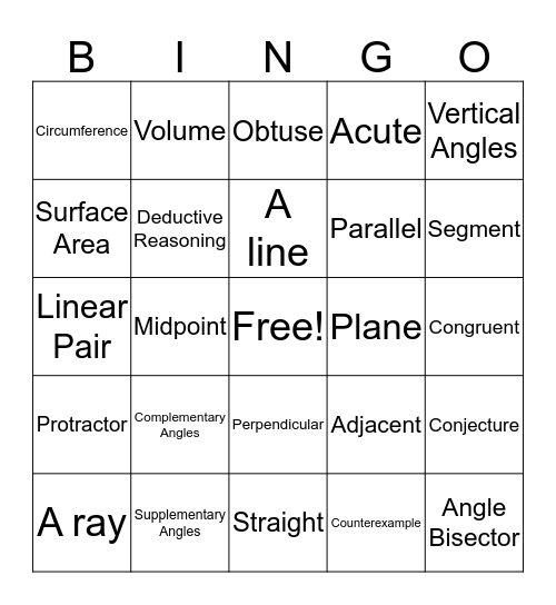 geometry definitions Bingo Card