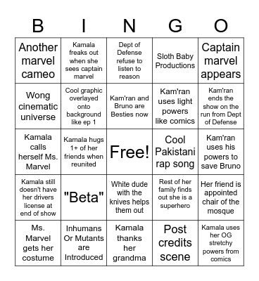 Ms. Marvel Bingo Card