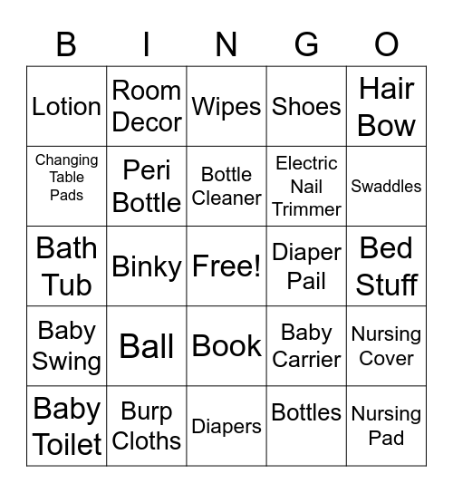 Baby Bingo Card