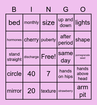 Breast Self-Exam Bingo Card