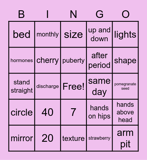 Breast Self-Exam Bingo Card