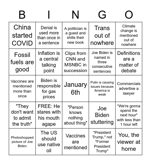 Tucker Carlson Bingo Card