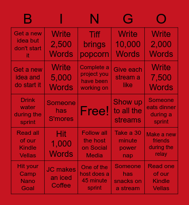 24 to 10K Relay Bingo Card