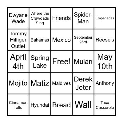 G + A Bingo! Bingo Card