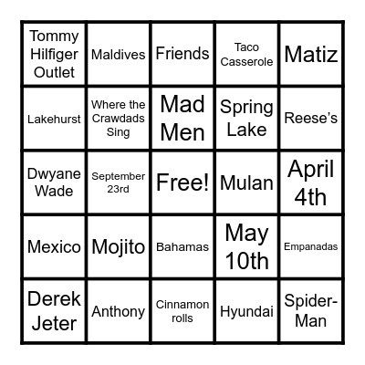 G + A BINGO Card