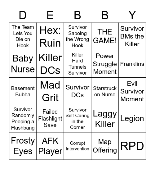 Solo/SWF Survivor Bingo Card