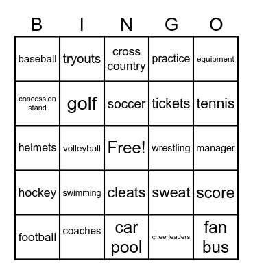 Castle High School Class of 1982 SPORTS Bingo Card