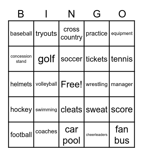 Castle High School Class of 1982 SPORTS Bingo Card