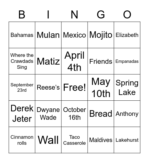 Untitled Bingo Card