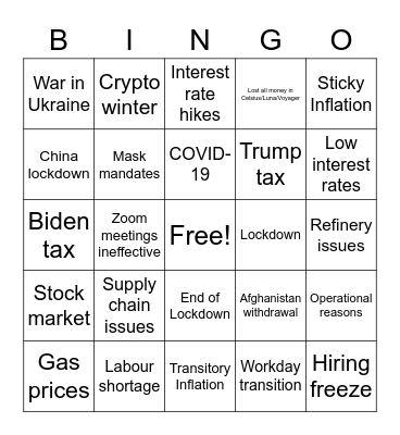 2022 BS excuses bingo (aka bro (excuse) bro) Bingo Card