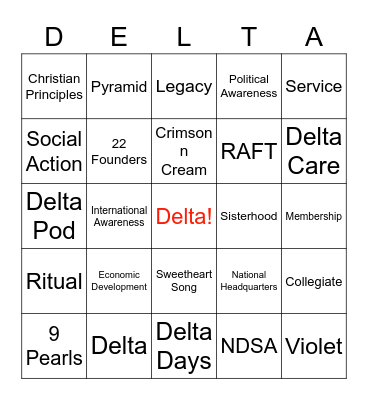 Delta Pod Bingo Card
