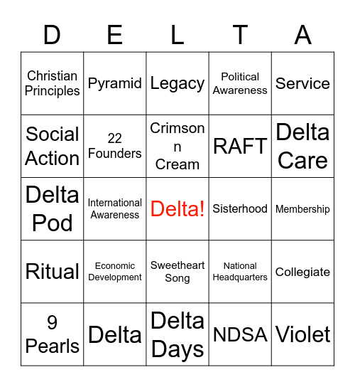 Delta Pod Bingo Card