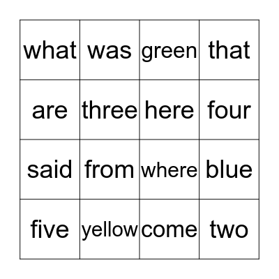 Sight Words 5 Bingo Card