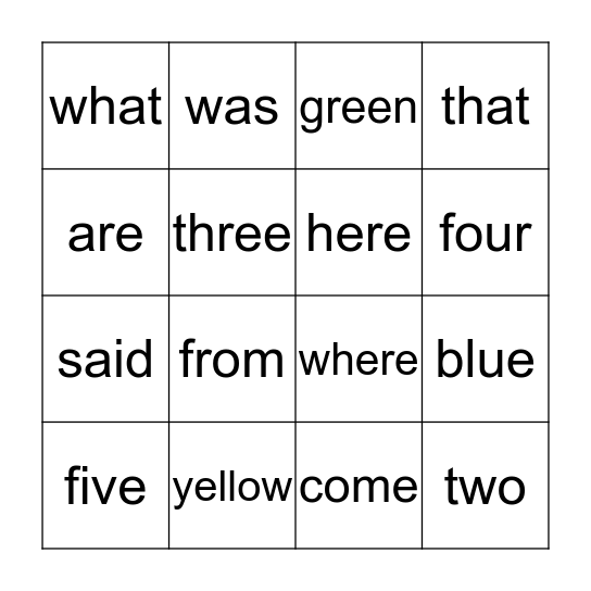 Sight Words 5 Bingo Card
