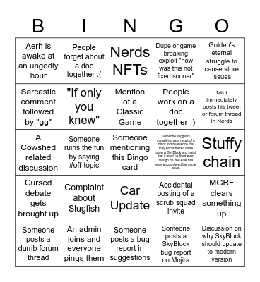 Nerds Bingo August 2022 Bingo Card