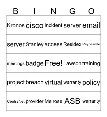 IT Week Bingo Card
