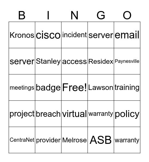 IT Week Bingo Card