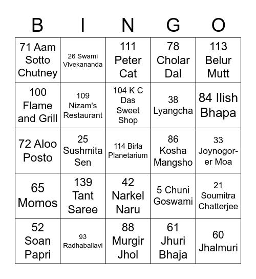 Bengal Tigers Bingo Card