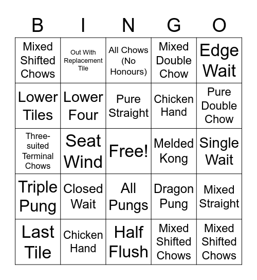 MAHJONG MCR Bingo Card