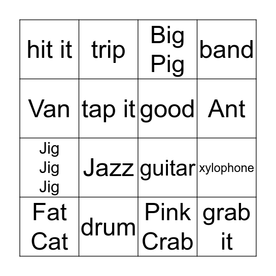 Jazz Band Bingo Card