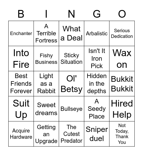 Advancement race Bingo Card