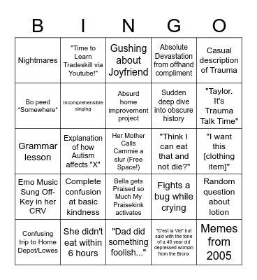 Cammie Bingo Card
