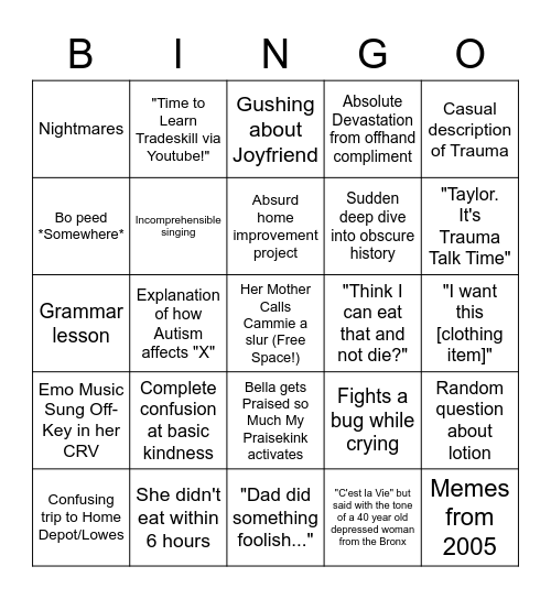 Cammie Bingo Card