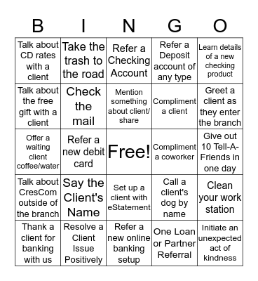Nice Bank BINGO Card