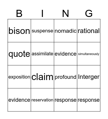 Vocabulary 9-2015 Bingo Card